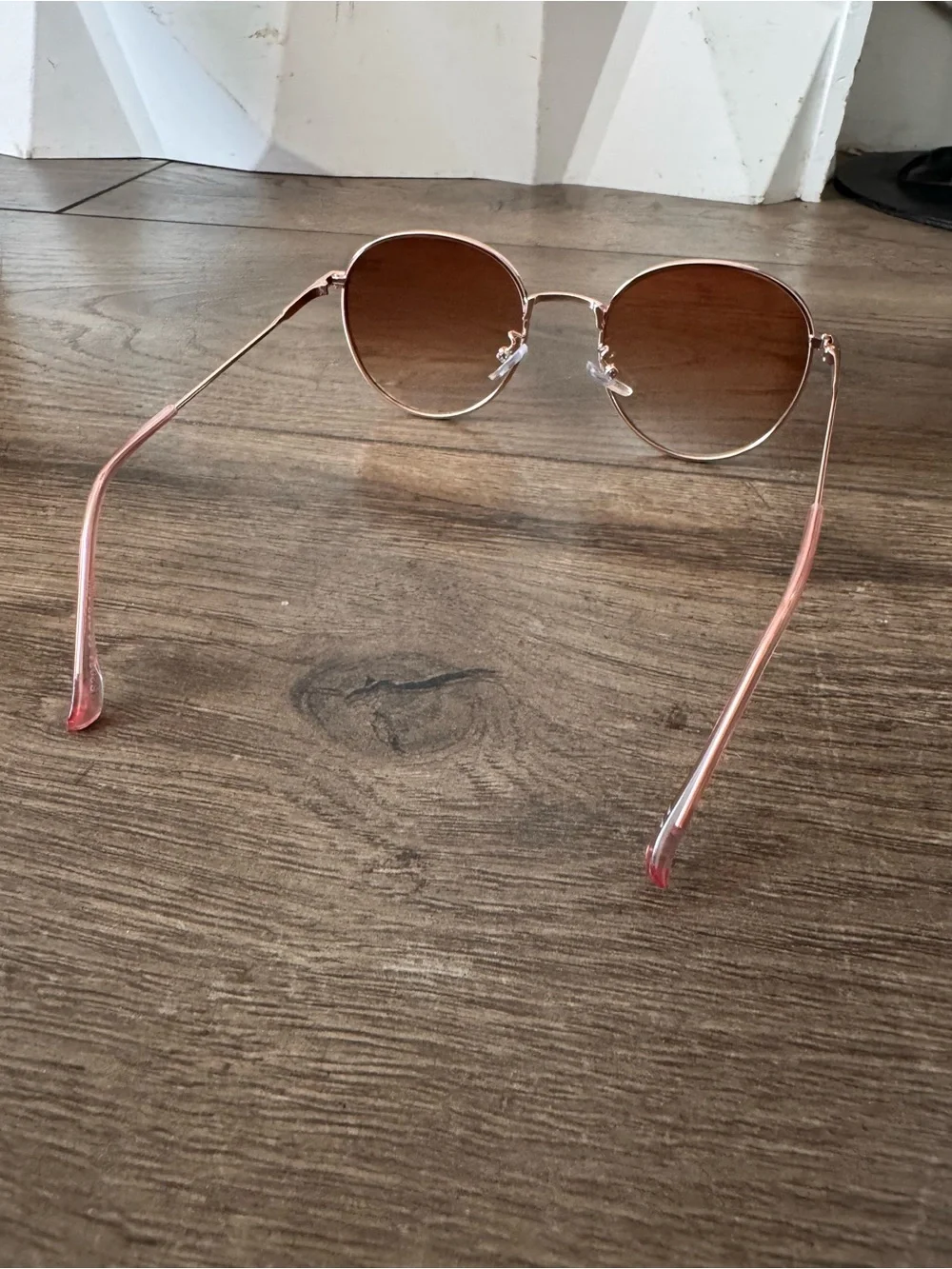 Round Metal Sunglasses Rose Gold Frame Gradient Tint Lens Boho Chic